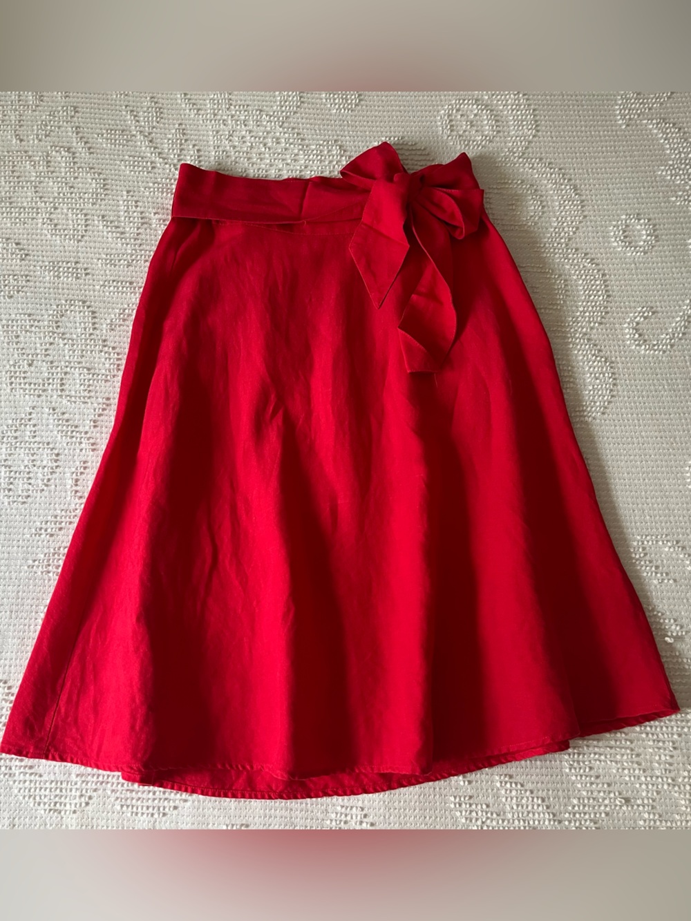 Loft Coral Linen Blend Midi Skirt Tie-Waist